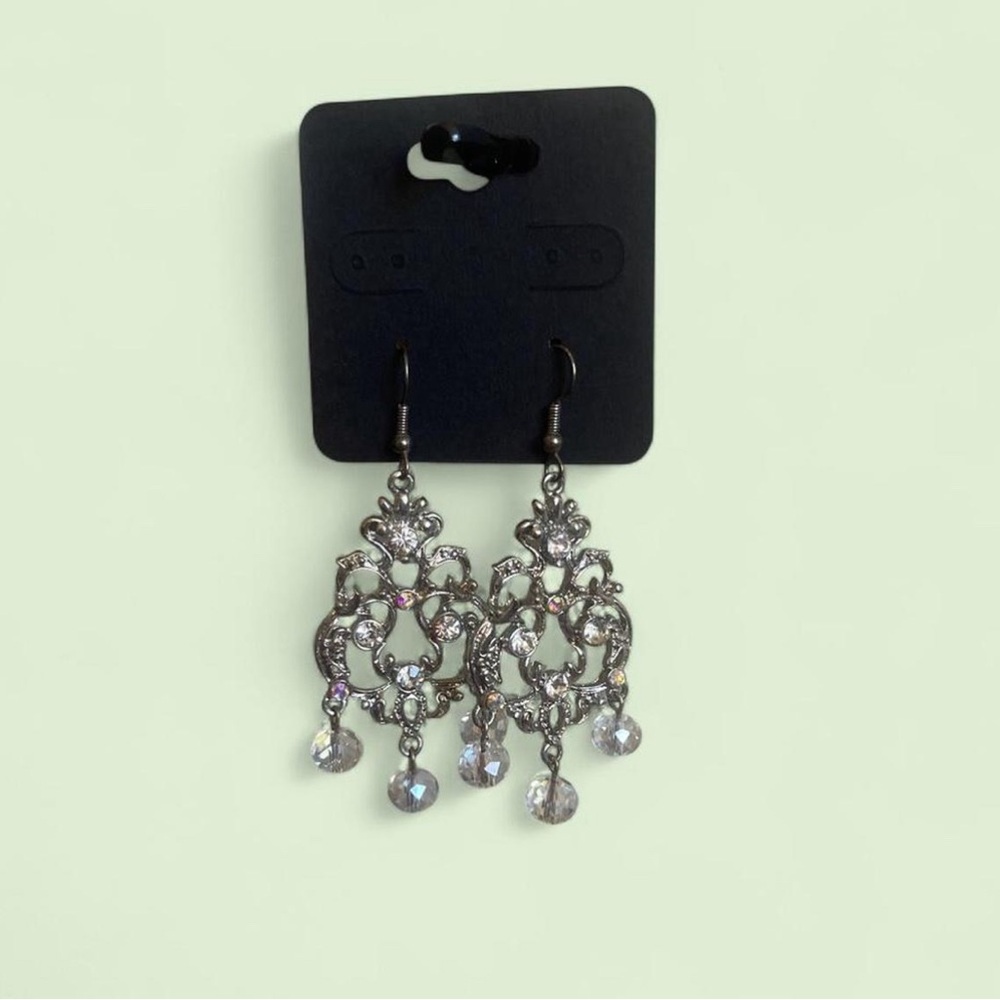 Silver Filigree Crystal Drop Earrings - Women Jewelry